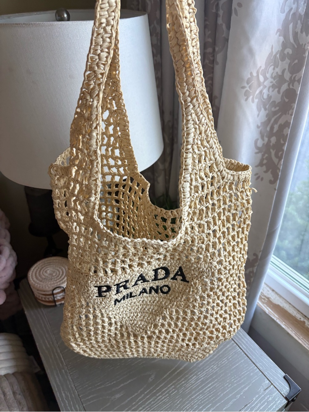 FASHION Beige Raffia Tote Bag - Open-Weave Shoulder Tote - Picture 6 of 6